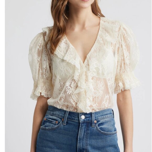 ✨ SALE✨ EUC Doen Henri Lace Sheer Top Blouse Sea Salt Ivory - Picture 2 of 6